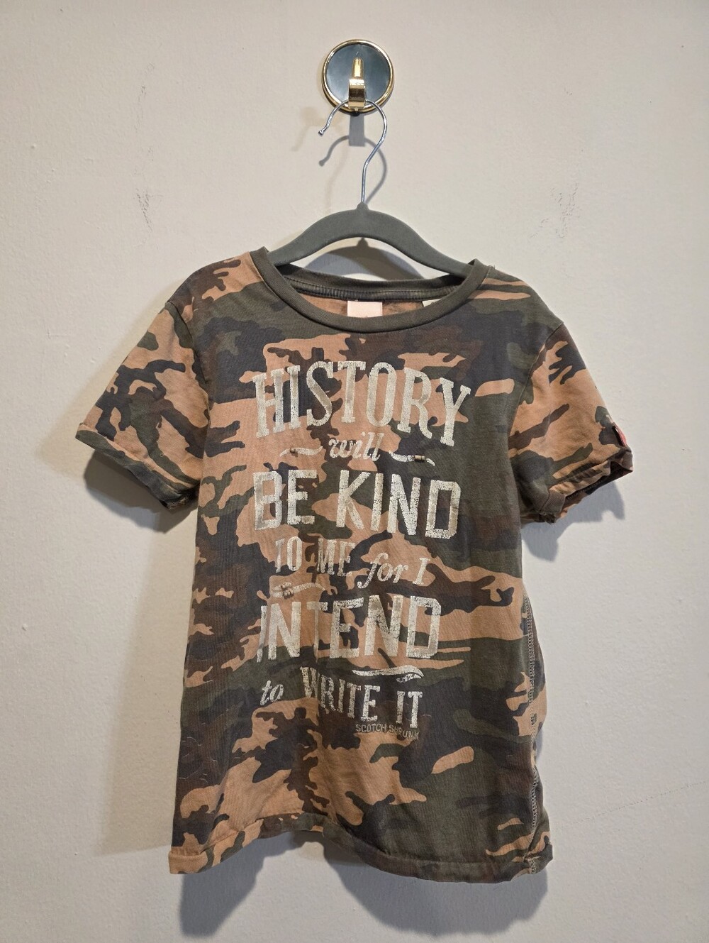 Scotch & Soda Kids Camo Tee in Brown and Green with White Graphic